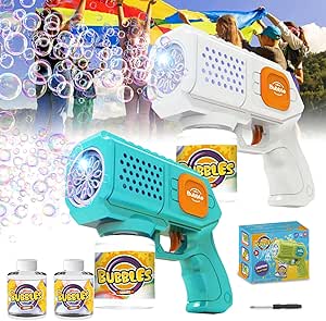 Panacare Elektronische Seifenblasenpistole, Bubble Gun Kinder mit Seifenblasenlösung, Bubble Machine Toys 5000  Blasen Outdoor Geschenk für Geburtstag/Party/Hochzeit, Bubble Gun 3-10Jahr (B W)