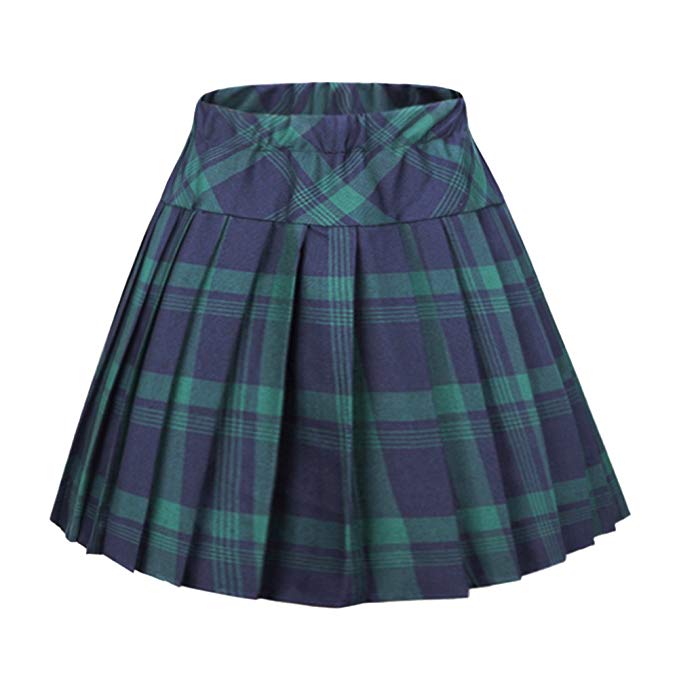 Urban CoCo Women's Elastic Waist Tartan Pleated School Skirt