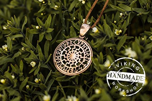 Black Sun Symbol with Runic Calendar Necklace Bronze Amulet Pendant Pagan Jewelry