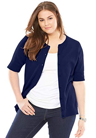 Woman Within Women's Plus Size Perfect Elbow-Length Sleeve Cardigan