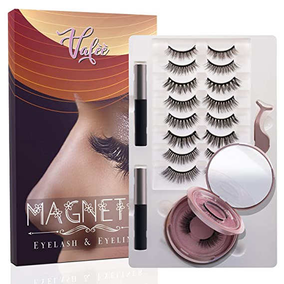 Vafee Magnetic Eyelashes with Magnetic Eyeliner Kit, Upgrades 3D Magnetic Eyelashes kit, Reusable Cuttable Eyelashes with 2 Eyeliners, Easy to Carry (10-Pairs)
