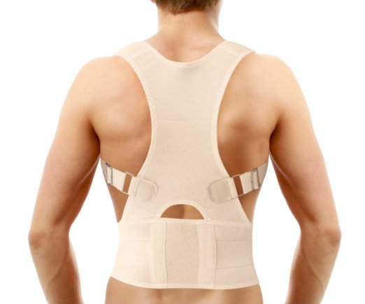 Medical-Grade Adjustable Magnetic Posture Support Back Brace - Relieves Neck Back and Spine Pain - Improves Posture Tan