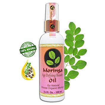 MORINGA AGE DEFYING BEAUTY OIL 3.4 oz Smooths & Nourishes Skin, Rich in Antioxidants & Nutrients, It Penetrates Deeply for Rich Benefits with Organic Moringa & 14 Essential Healing Oils