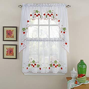 Lorraine Home Fashions Strawberries Tier Window Curtains 58" x 36", Red