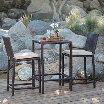 South Isle All-Weather Wicker Dark Brown Balcony Height Patio Bistro Set with Steel Frame and Comfortable Cushions