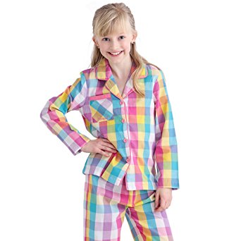 VIV&LUL Big Girls Pajamas set 100% plaid cotton 2 piece pjs