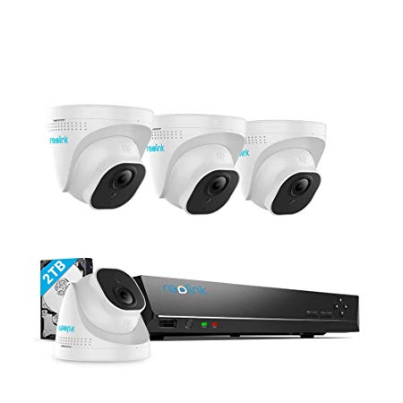 REOLINK PoE 4K 8MP Ultra HD 8CH Security Camera System, 8MP PoE IP Outdoor Cameras 4pcs, 8-Channel NVR with 2TB HDD 24x7 Recording, Video Surveillance System RLK8-800D4