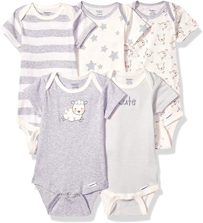 5-pack or 15 Multi Size Organic Short Sleeve Onesies Bodysuits