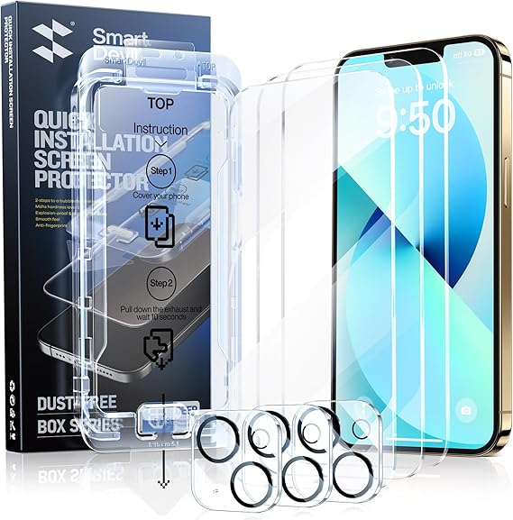 SmartDevil 3-Pack Screen Protector for iPhone 13 with 3-Pack Camera Lens Protector, Clear 9H Tempered Glass Film, Super Fast Installation (Dust-Free & Bubble-Free), Alignment Tool