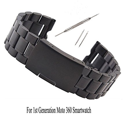 Kuxiu 22mm Stainless Steel Metal Watch Band Strap Bracelet for Motorola Moto 360 Black Tools