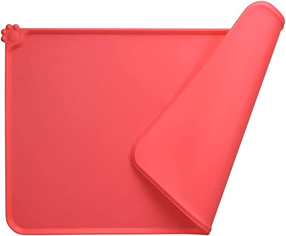 MOACC Dog Food Mat, Silicone Dog Cat Bowl Mat, Non Slip Pet Feeding Mat Waterproof Dog Placemat for Small Animals, Red, 47 x 30 cm
