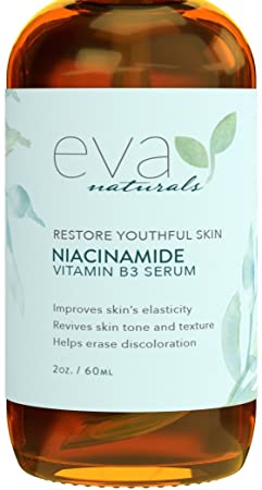 Niacinamide 5% Serum by Eva Naturals (2 oz) - Vitamin B3 Anti-Aging Skin Moisturizer and Reduces Appearance of Wrinkles, Lines Diminishes Acne Breakouts, Hyperpigmentation, Dark Spot Remover for Face