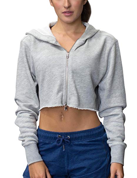 icyzone Long Sleeve Crop Top Zip Up Hoodie Workout Clothes Sweatshirts for Women