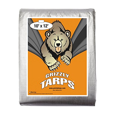 Grizzly Tarps 10 x 12 Feet Silver Heavy Duty Multi Purpose Waterproof Poly Tarp Cover 10 Mil Thick 14 x 14 Weave