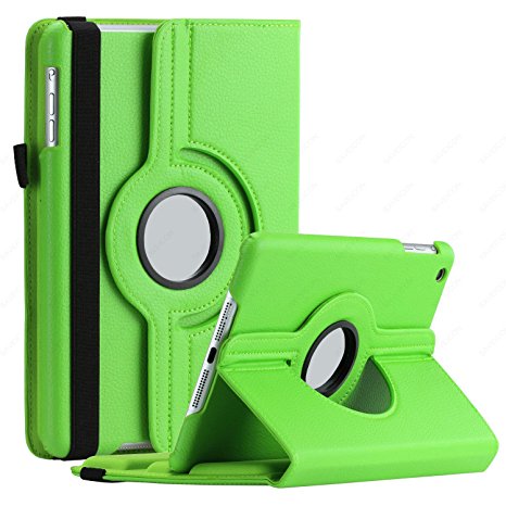 SAVEICON Green PU Leather Case Smart Cover 360 Rotating Stand For The Apple iPad 2 / 3 / 4 Generation with Retina Display, iPad 3 and iPad 2 with Sleep and Wake Function
