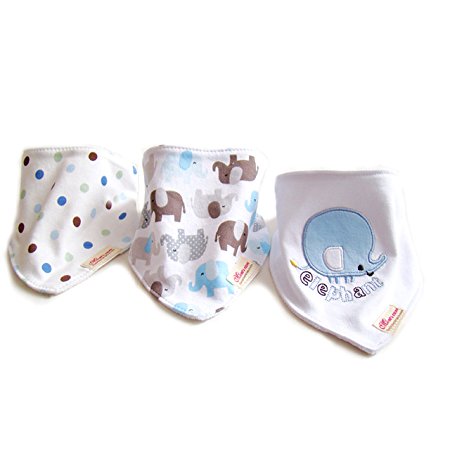 Fun Bandana Bibs with Snaps for Babies and Toddlers (Pack of 3) - Cute Set of Drool Bibs Absorb - Protect from Dribble Rash,Elephant and Dot