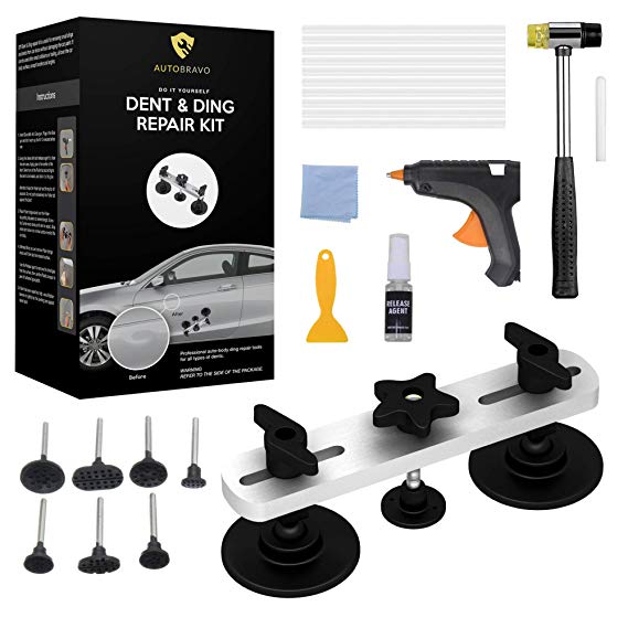 Autobravo 24PC Paintless Dent Removal Kit - Car dent Remover kit - Car dent Puller kit - Paintless dent Repair kit - Paintless dent Repair Tools | Gluestick   Glue Gun | Hammer   Leveling Pen