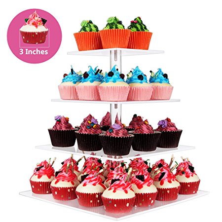 NeoBee 4 Tier Square Tiered Acrylic Cupcake display Stand, Dessert reveal frame, Food display shelf,12x12x16 Inches/4 inches apart.
