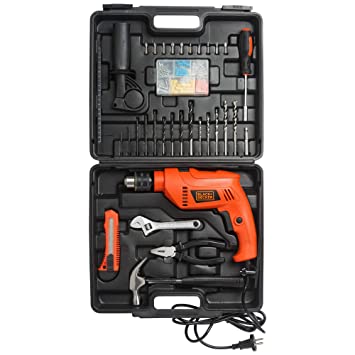 BLACK DECKER HD555KMPR-B1 13mm 550Watt Hammer Drill and Hand Tools Kit for Home,DIY and Professional use -100 pc