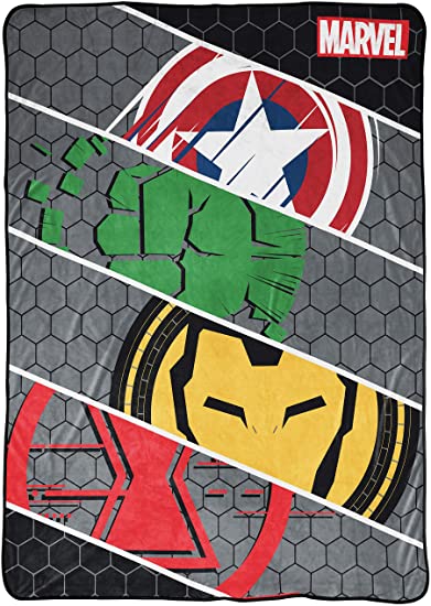 Jay Franco Marvel Avengers Intro Blanket - Measures 62 x 90 inches, Kids Bedding Features Captain America, Iron Man, Hulk - Fade Resistant Super Soft Fleece (Official Marvel Product)