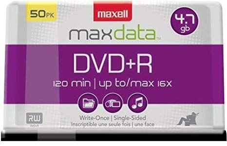 Maxell 639013 Superior Archival Life for Home Video Recording and Transfering Home Movies Write Once Recording Format  4.7Gb DVD R Spindle 50 Disc Pack