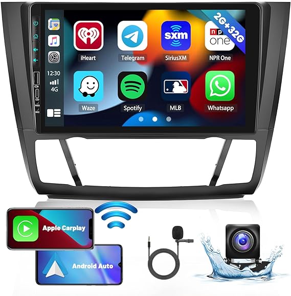 【2GB 32GB】 Radio Coche para BMW Serie 1 E81 E82 E87 E88 2008-2012 con Apple Carplay 9 Pulgadas Pantalla Tactil Android Auto con WiFi/Enlace Espejo/Bluetooth Manos Libres/USB/FM RDS,Cámara Trasera