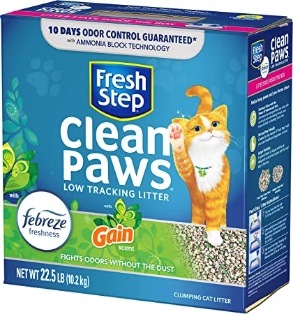 Fresh Step Clean Paws Cat Litter, Clumping Cat Litter with Febreze, Gain Scent – 22.5 Pounds