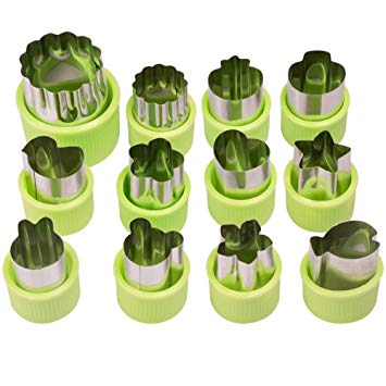 Petift 12 Pcs Vegetable Cutters Shapes Set,Stainless Steel Fruit,Mini Pie,Flower Star Cartoon Animals and Cookie Stamps Mold for DIY Fun Food & Decoration,Kids Baking Tools Accessories Crafts