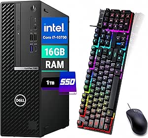 Dell OptiPlex 7080 SFF Desktop Computer PC, AMD Radeon R5 430 Graphics Card, Core i7-10700 2.9GHz Up to 4.8GHz, 16GB RAM, 1TB SSD, RGB Keyboard&Mouse, HDMI, DP, Win 10 Pro(Renewed)