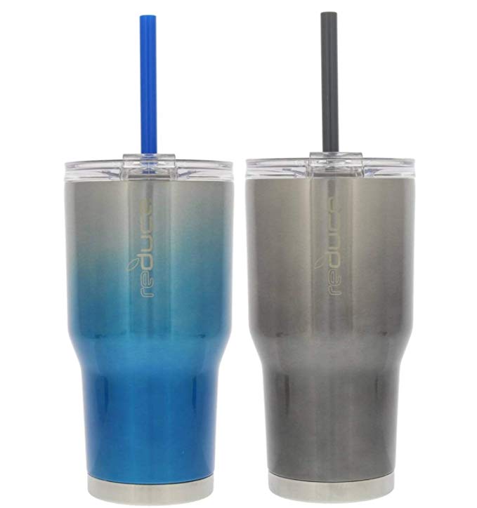 REDUCE COLD-1 Tumbler, 2 Pack Set - 30oz Stainless Steel Tumbler With Straw & Lid - Reduce Insulated Tumbler Keeps Drinks Hot & Cold, Ideal for Water & Tea - A Perfect Coffee Travel Mug For the Office
