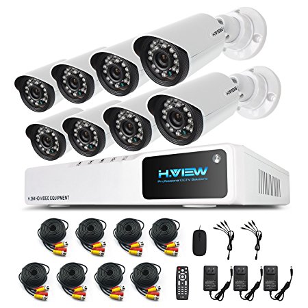 Home Video Surveillance Camera System, H.View 1200TVL 720P Outdoor Security Camera, 8 Channel AHD CCTV DVR Kit (NO HDD)
