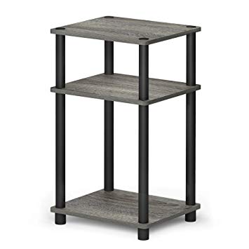 Furinno 11087GYW/BK Just Turn-N-Tube 3-Tier End Table, French Oak Grey/Black