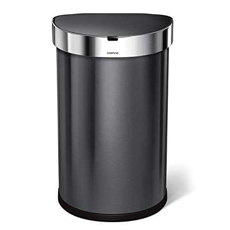 simplehuman 45 Liter / 12 Gallon Stainless Steel Semi-Round Sensor Can, Touchless Automatic Trash Can, Black Stainless Steel