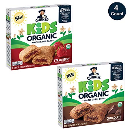 Quaker Kids Organic Whole Grain Bars, 2 Flavor Variety Pack, 4 boxes, 20 Count