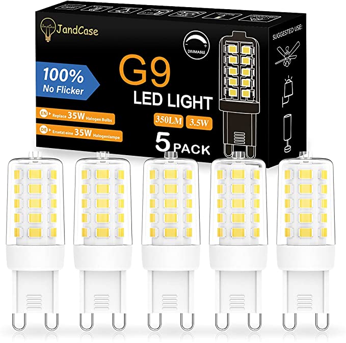 G9 LED Light Bulbs Dimmable, 35W 30W 28W Halogen Equivalent, JandCase G9 Capsule Bulbs, 3.5W G9 LED Bulbs, Cool White 6000K, 350 Lumen, 360° Beam Angle, No Flicker/No Strobe, Energy Saving, Pack of 5