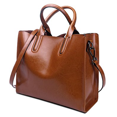 Women Genuine Leather Tote Purse 3 Sections Top Handle Satchel Handbags Crossbody Shoulder Bags by AB Earth