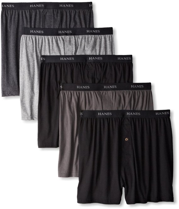 Hanes Men's 5 Pack Ultimate Dyed Exposed Waistband Knit Boxer - Colors May Vary