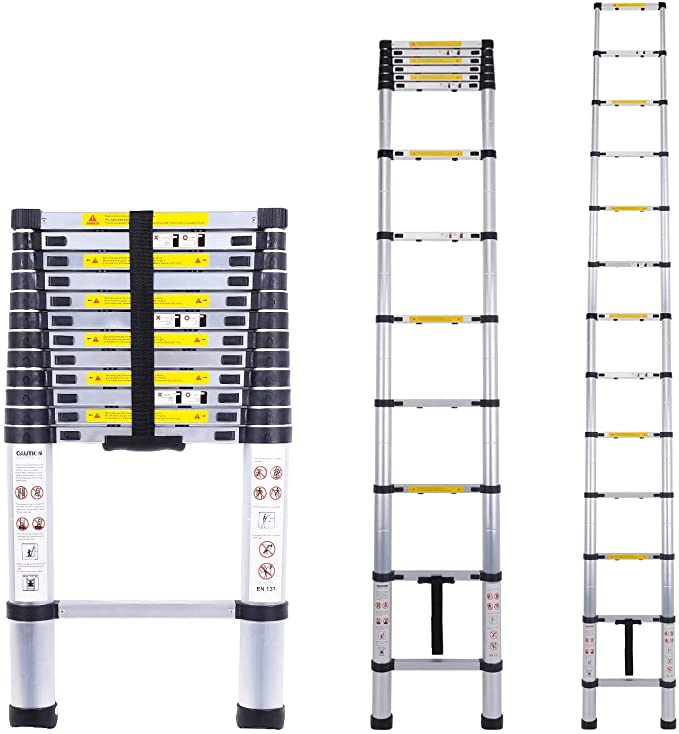 Telescopic Ladder Multi-Purpose Aluminium Telescoping Ladder Extension Extend Portable Ladder Foldable Ladder EN131 and CE Standards (3.8M / 12.5Ft)