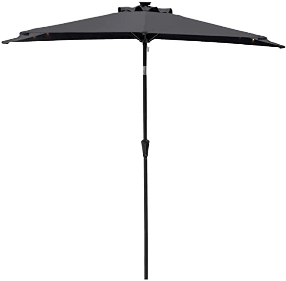 FLAME&SHADE 9 ft Solar LED Light Half Outdoor Umbrella Patio Table and Market Umbrella with Push Button Tilt, Anthracite