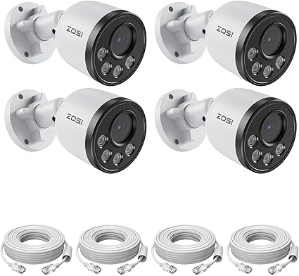 ZOSI 4PK 4MP Add-on Camera with Ethernet Cables,Outdoor PoE IP Bullet Security Camera with Audio,Night Vision,Smart Human Detection,IP66 Weatherproof,Remote Access,Only Work PoE NVR System