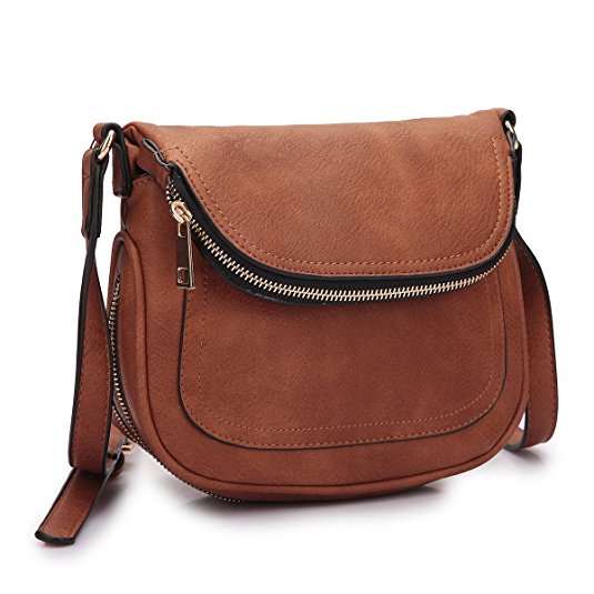 Dasein Women's Small Multipockets Cross Body Messenger Bag Shoulder Bag with Folded Front Flap