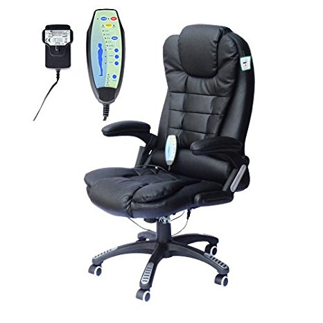 Homcom Deluxe Reclining Faux Leather Office Computer Chair 6-Point Massage High Back Desk Work Swivel Chair Black