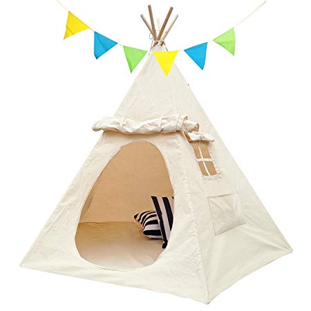 Lavievert Children Playhouse Indian Canvas Teepee Kids Play House with Two Windows - Comes with A Canvas Carry Bag