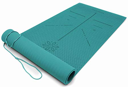 Ewedoos Eco Friendly Yoga Mat with Carry Strap and Bag, Alignment Guide Lines, ¼-inch Thick High Density Padding to Avoid Sore Knees, Perfect for Yoga, Pilates and Fitness.