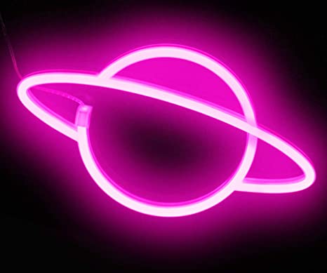 XIYUNTE Planet Neon Light Pink Led Signs Wall Decor, Battery or USB Operated Planet Lamp Pink Planet Neon Signs Light up for Home,Kids Room,Bar,Festive Party,Christmas,Wedding