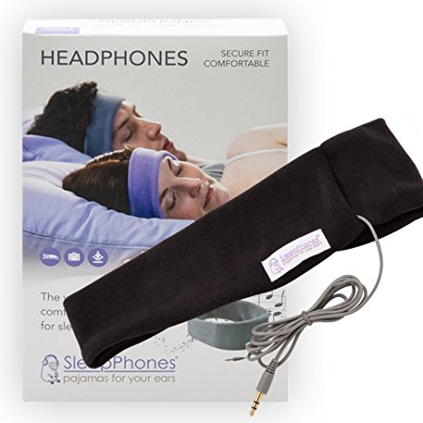 SleepPhones Classic Headphones | Ultra Thin Speakers in Lightweight & Comfortable Headband | 4 Foot Braided Cable Connects to Audio Devices | Best for Insomnia | Midnight Black - Fleece Fabric | X Small