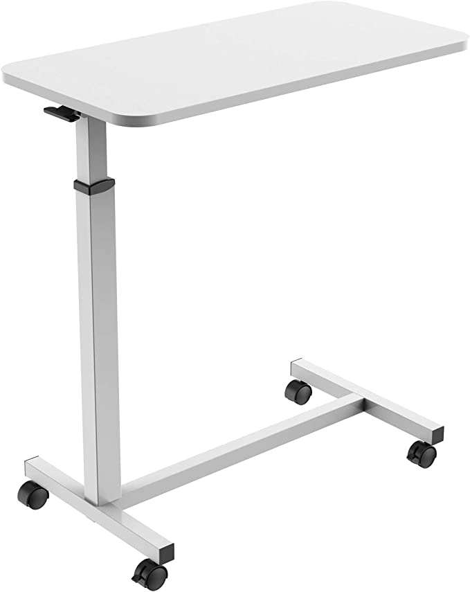 Allcam ACMBT01 Spring-assisted Height Adjustable Desk/Overbed Table w/Lockable Wheels in White