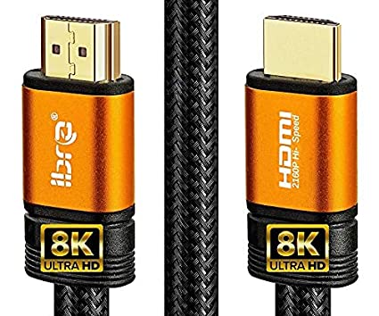IBRA 2.1 Orange HDMI Cord 8K Ultra High-Speed 48Gbps Lead | Supports 8K@60HZ, 4K@120HZ, 4320p, Compatible with Fire TV, 3D Support, Ethernet Function, 8K UHD, 3D-Xbox Playstation PS3 PS4 PC etc- 15Ft