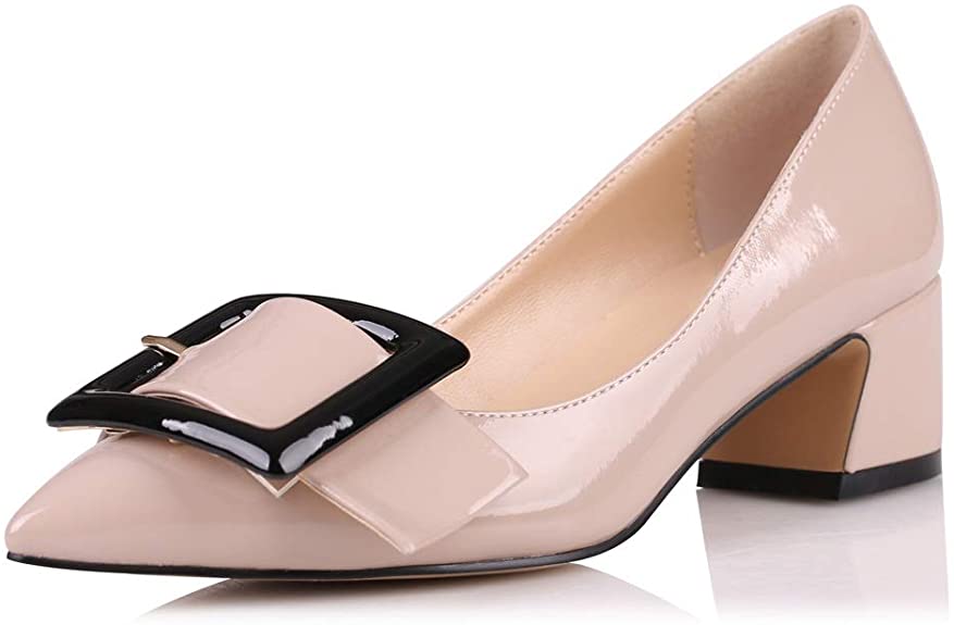Eldof Pointed Toe Pumps,Classy 2 Inches Block Heel Chic Pumps, Confort Buckle Heel for Office Wedding Dress