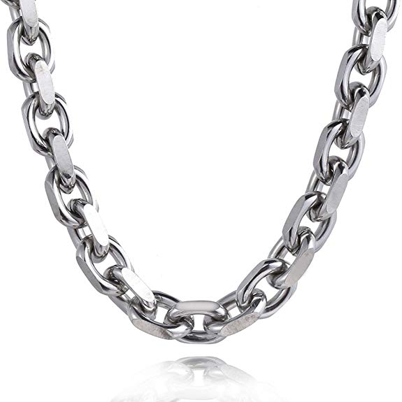 Trendsmax 9mm Mens Chain Cable Link Silver Tone Stainless Steel Necklace w T/O Toggle Clasp 18-36inch